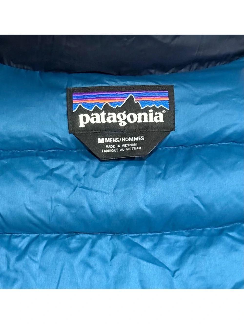 Patagonia Men’s Medium Full Zip Down Sweater Vest Puffer Goose Jacket Navy Blue